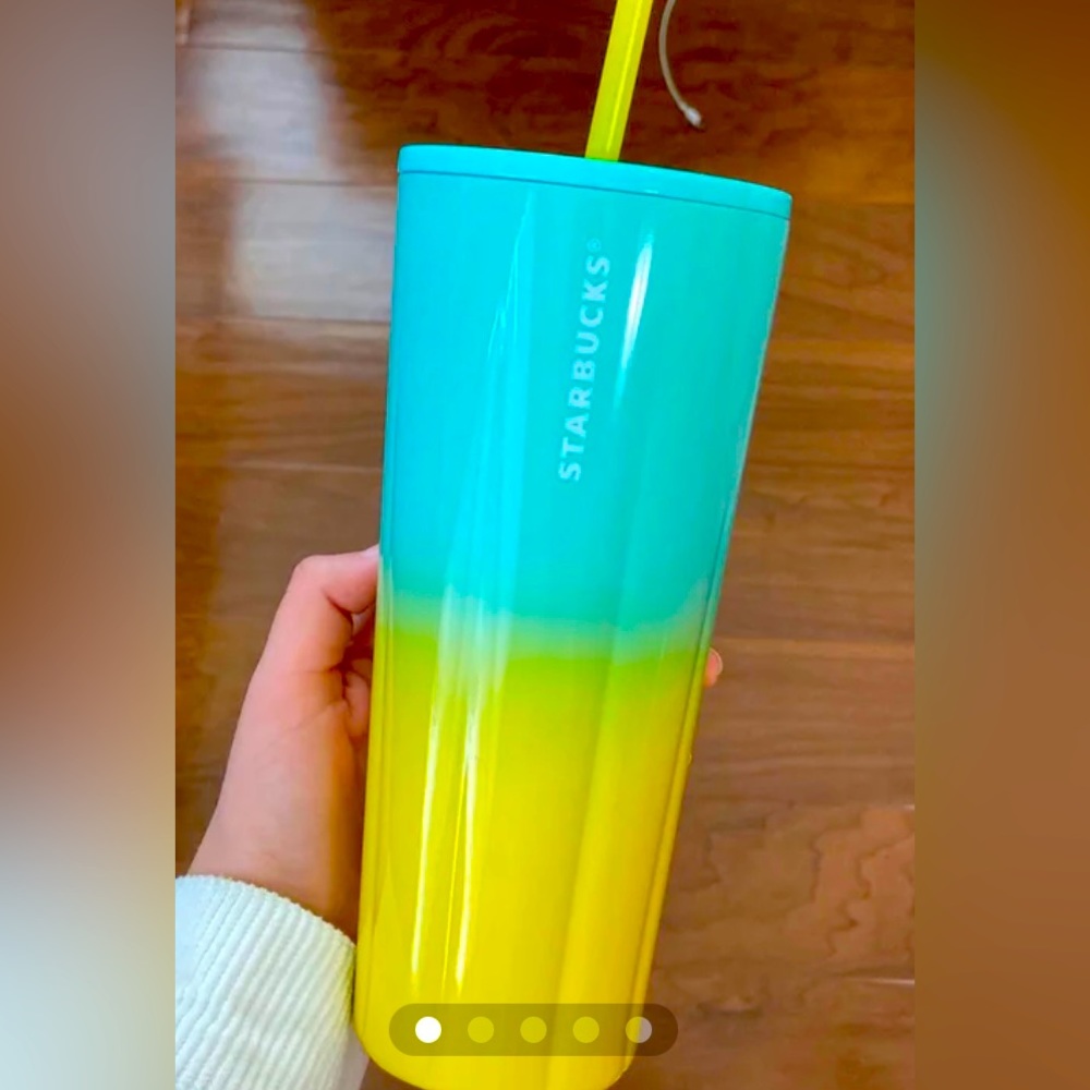 Starbucks Ombre Scalloped Stainless Tumbler Yellow Blue Steel Cup 24oz NWT 2021